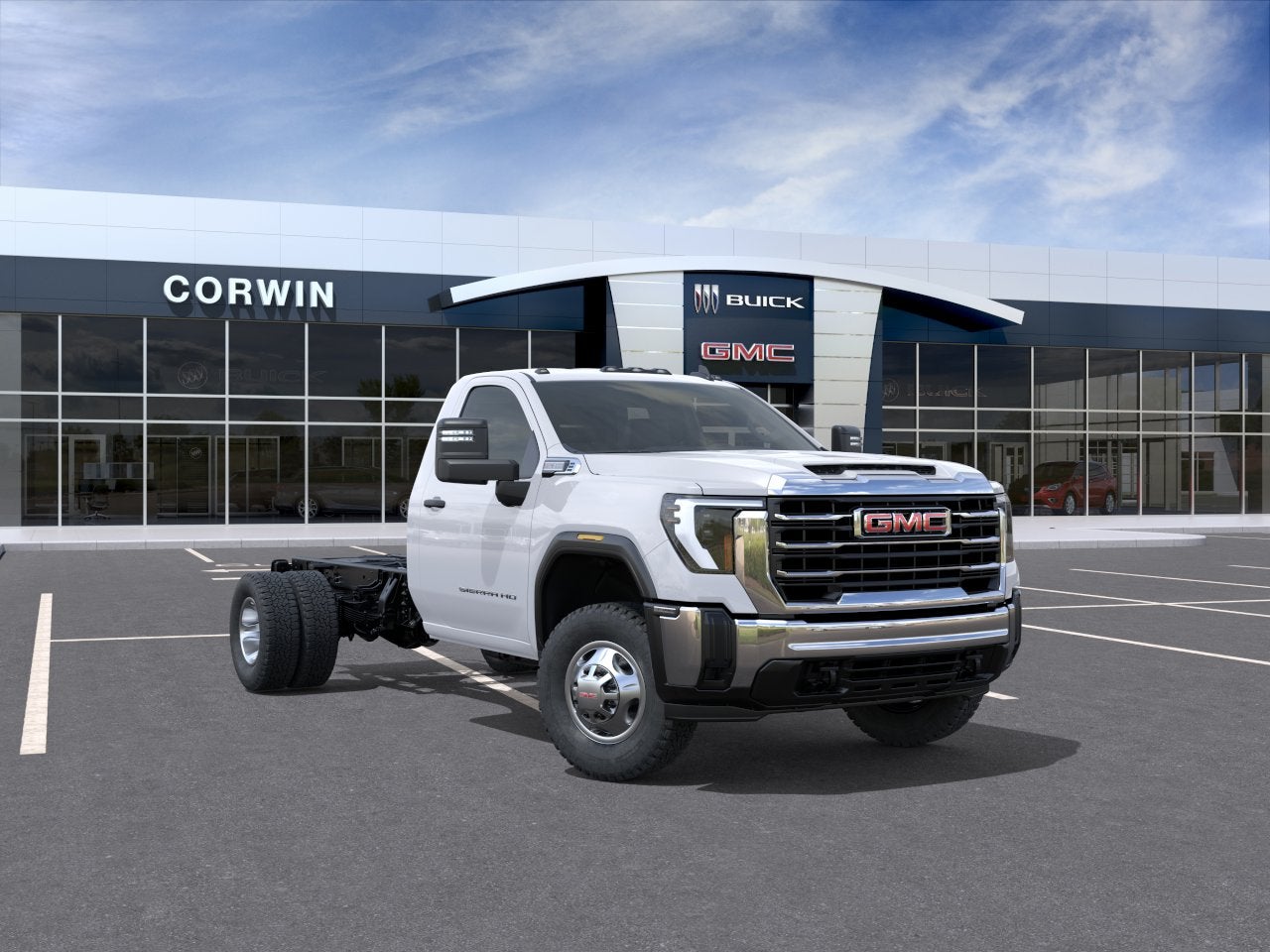 2026 GMC Sierra 3500 HD Chassis Cab Pro in Summit White — front three-quarter view