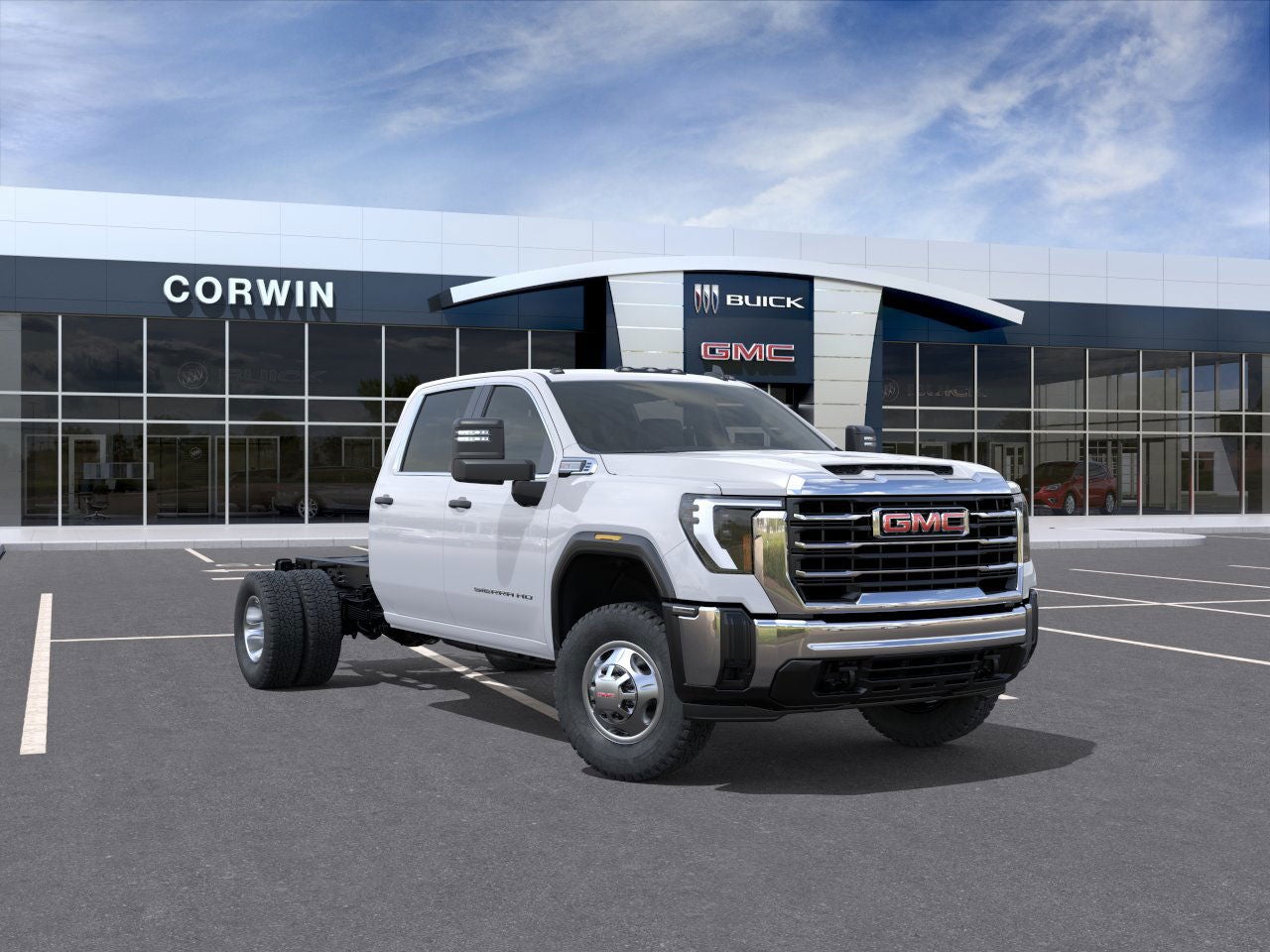 2026 GMC Sierra 3500 HD Chassis Cab Pro in Summit White — front three-quarter view