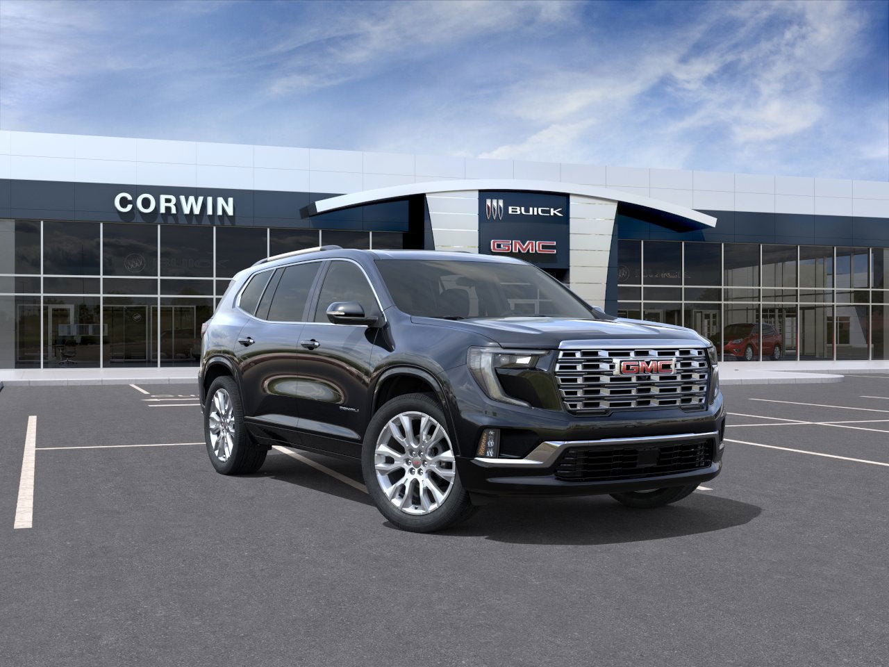 2026 GMC Acadia Denali in Ebony Twilight Metallic — front three-quarter view