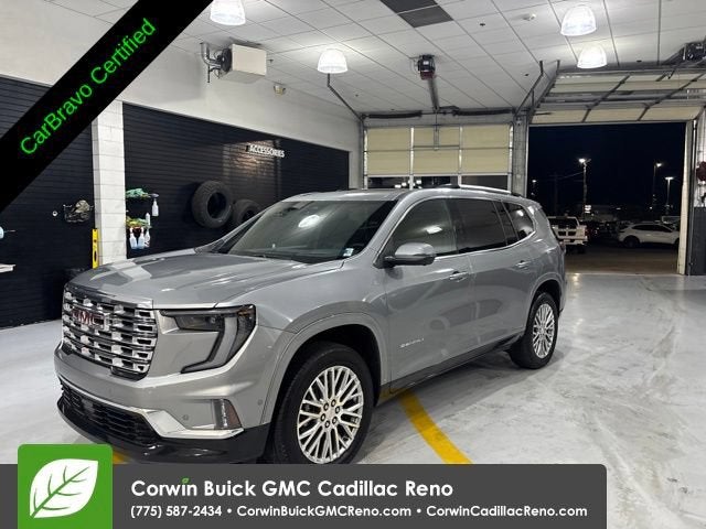 2025 GMC Acadia Denali in Sterling Metallic — front three-quarter view