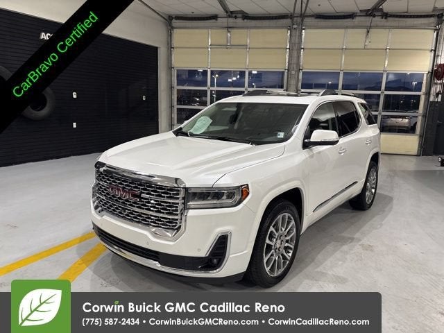 2023 GMC Acadia Denali in White Frost Tricoat — front three-quarter view