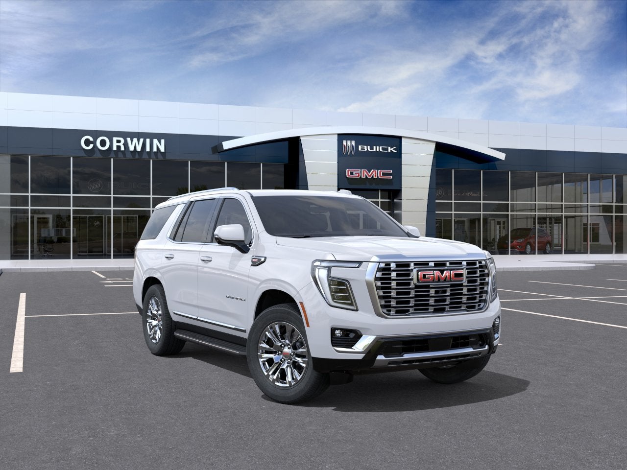 2026 GMC Yukon Denali in Summit White — front three-quarter view