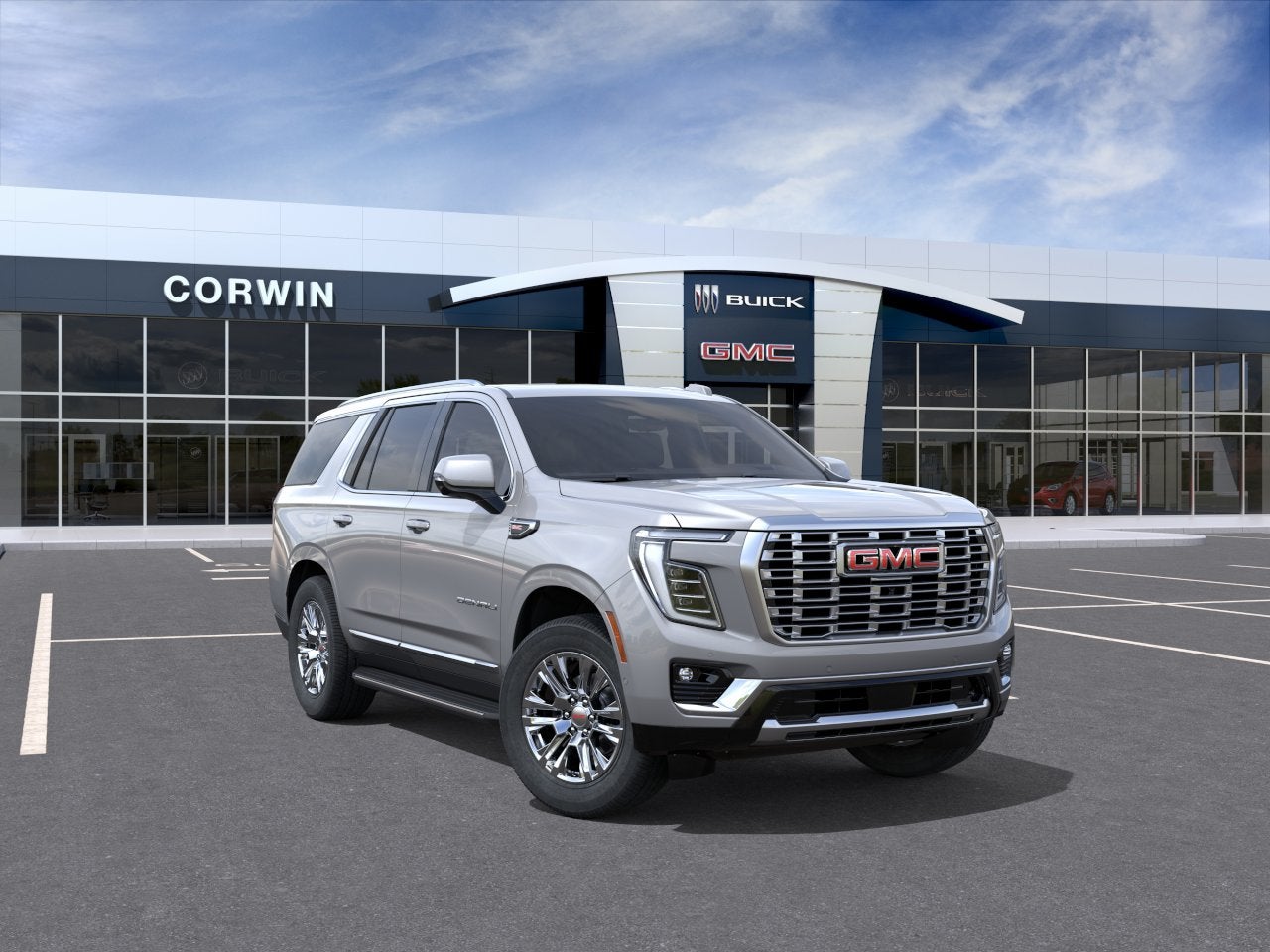2026 GMC Yukon Denali in Sterling Metallic — front three-quarter view