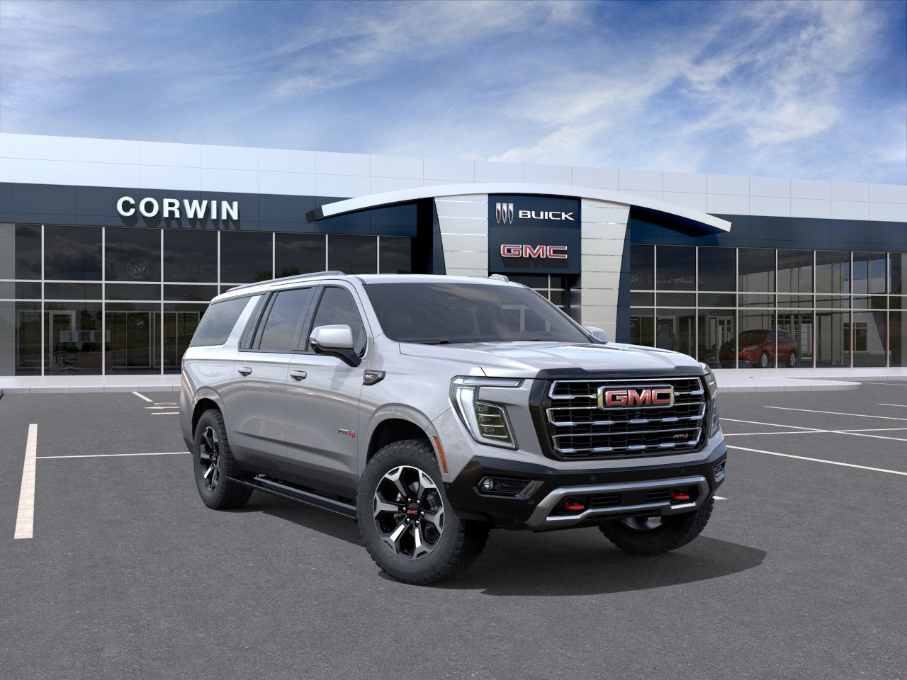 2026 GMC Yukon XL AT4 in Sterling Metallic — front three-quarter view