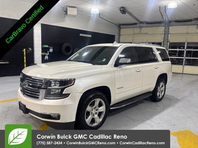 2015 Chevrolet Tahoe LTZ in White Diamond Tricoat — front three-quarter view