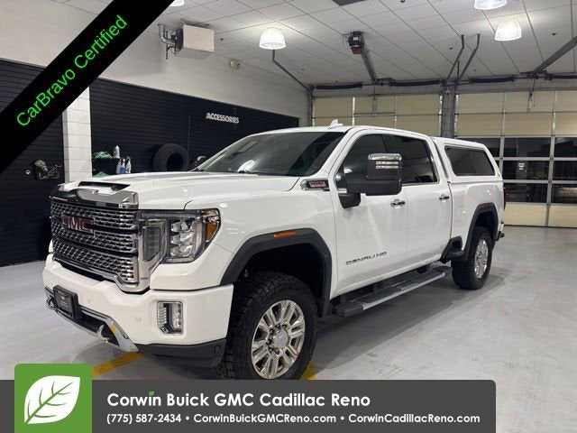 2020 GMC Sierra 2500 HD Denali in Summit White — front three-quarter view