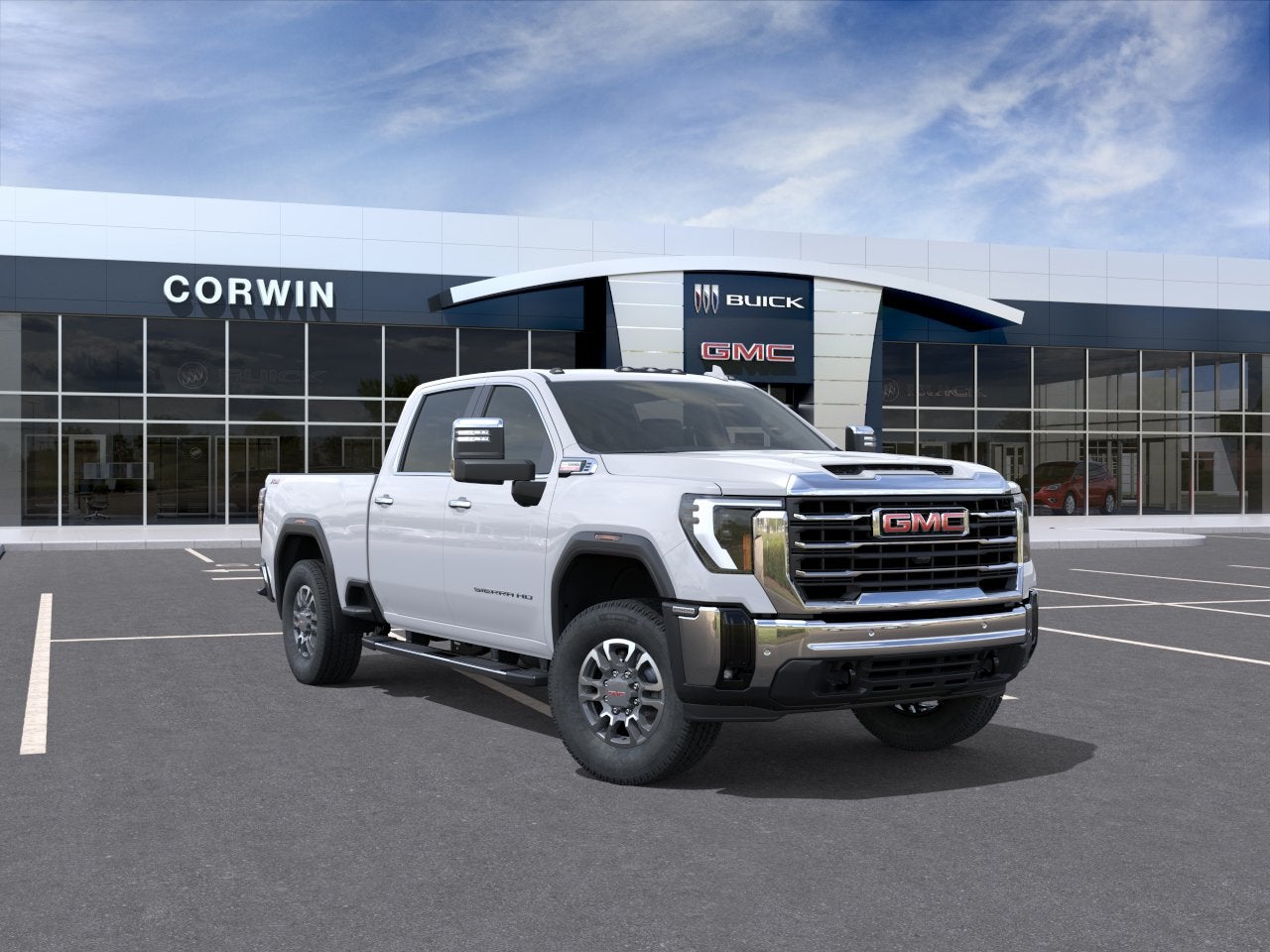 2026 GMC Sierra 2500 HD SLT in Summit White — front three-quarter view