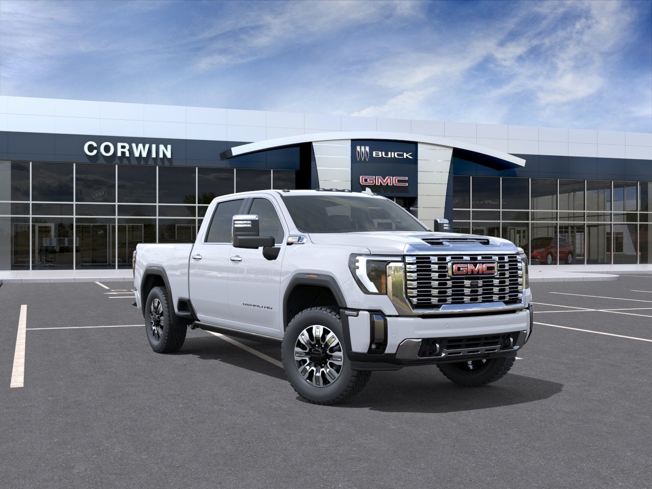 2026 GMC Sierra 2500 HD Denali in Glacier White Tricoat — front three-quarter view