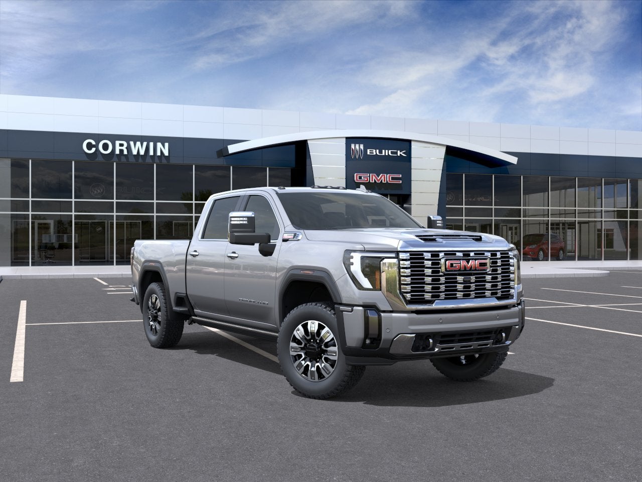 2026 GMC Sierra 2500 HD Denali in Sterling Metallic — front three-quarter view