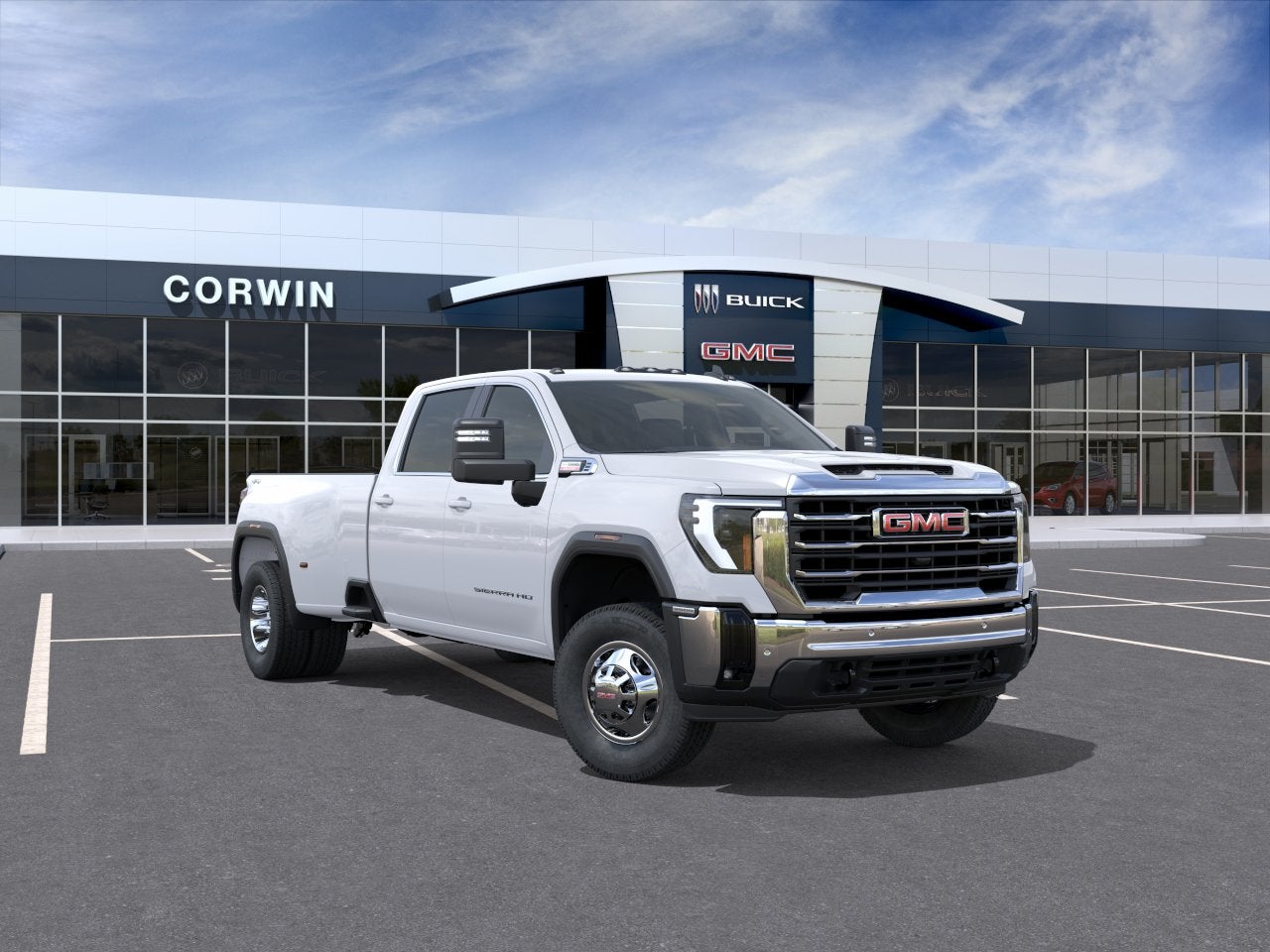 2026 GMC Sierra 3500 HD SLE DRW in Summit White — front three-quarter view
