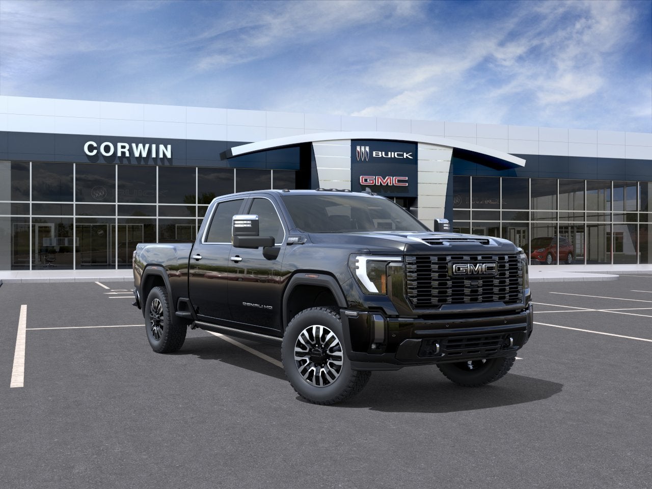 2026 GMC Sierra 2500 HD Denali Ultimate in Onyx Black — front three-quarter view
