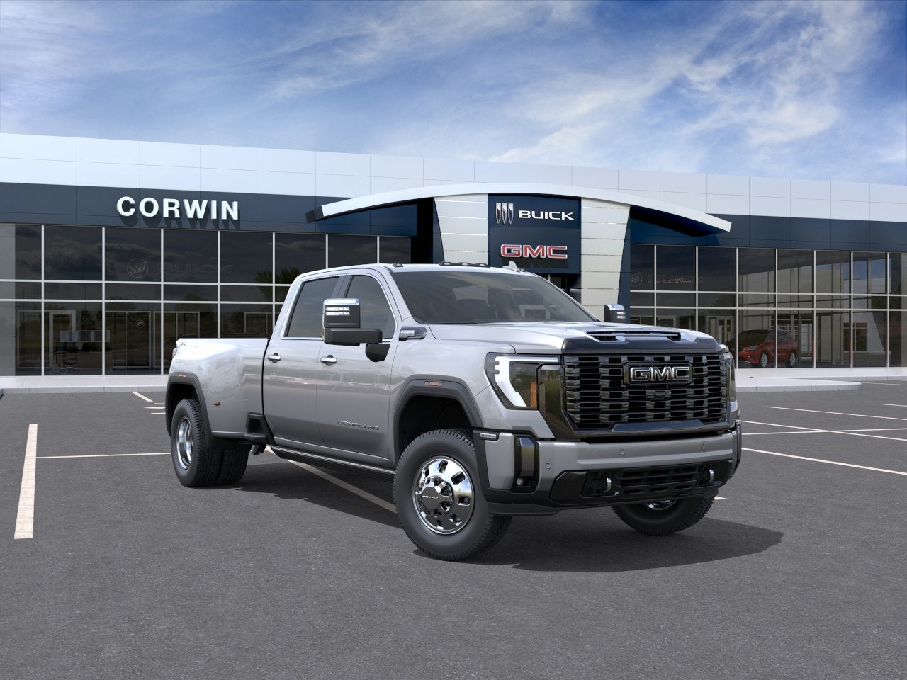 2026 GMC Sierra 3500 HD Denali Ultimate DRW in Sterling Metallic — front three-quarter view