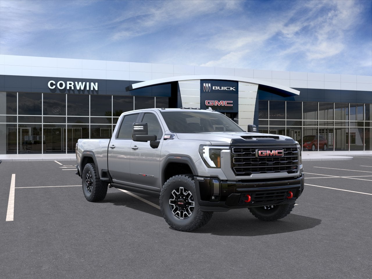 2026 GMC Sierra 2500 HD AT4X in Sterling Metallic — front three-quarter view