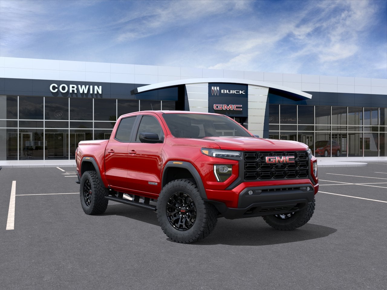 2026 GMC Canyon Elevation in Volcanic Red Tintcoat — front three-quarter view