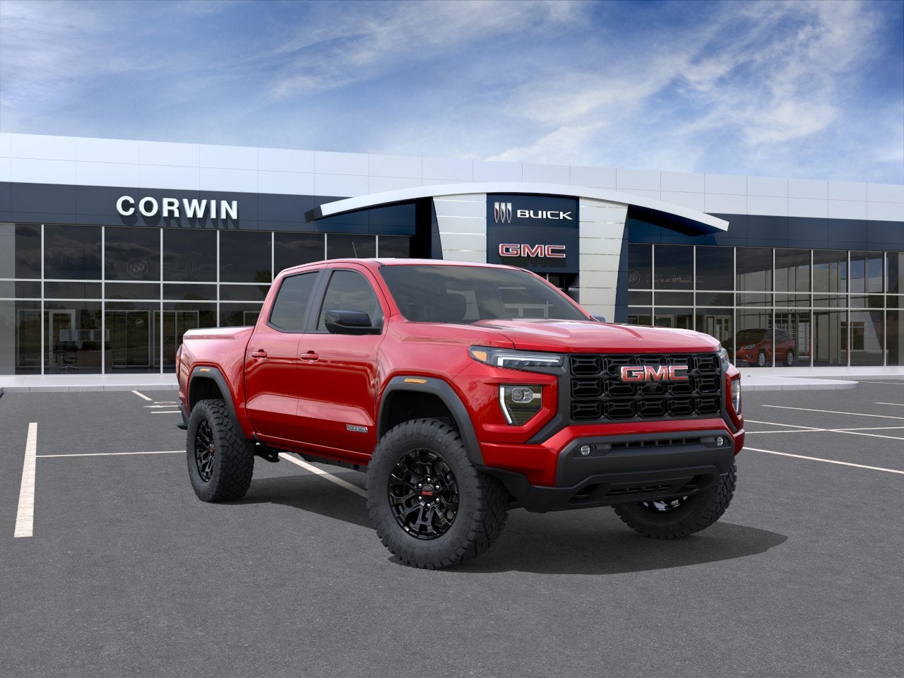2026 GMC Canyon Elevation in Volcanic Red Tintcoat — front three-quarter view