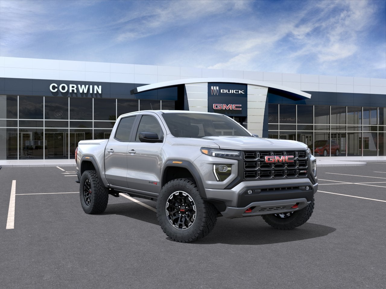 2026 GMC Canyon AT4 in Sterling Metallic — front three-quarter view