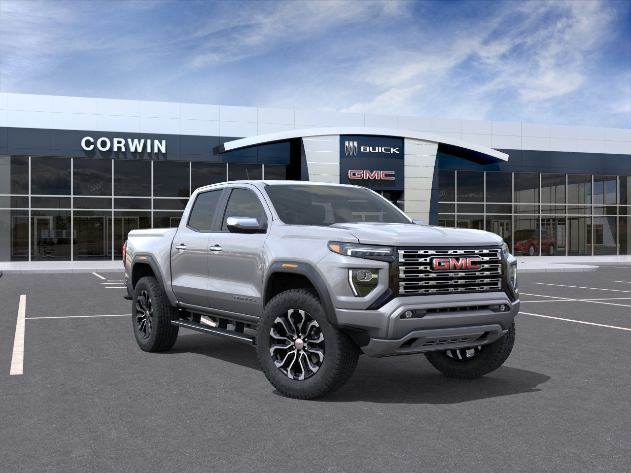 2026 GMC Canyon Denali in Sterling Metallic — front three-quarter view