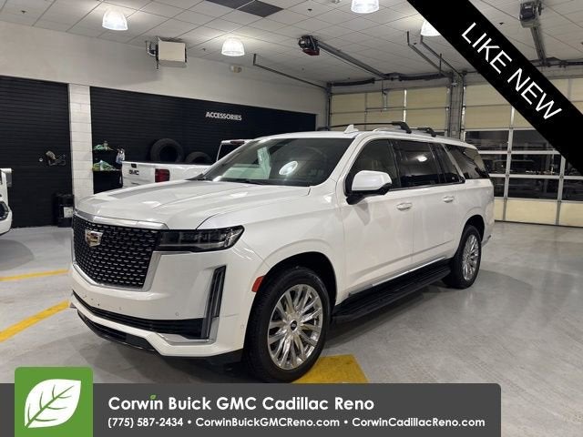 2023 Cadillac Escalade ESV Premium Luxury in Crystal White Tricoat — front three-quarter view