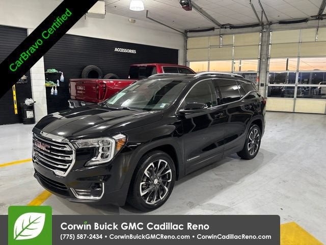 2022 GMC Terrain SLT in Ebony Twilight Metallic — front three-quarter view