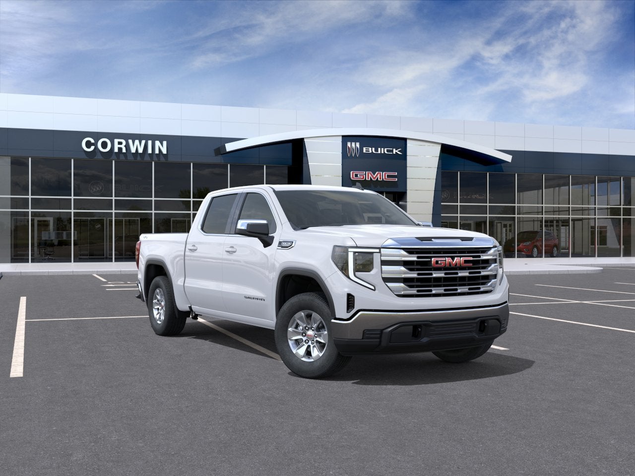 2026 GMC Sierra 1500 SLE in Summit White — front three-quarter view