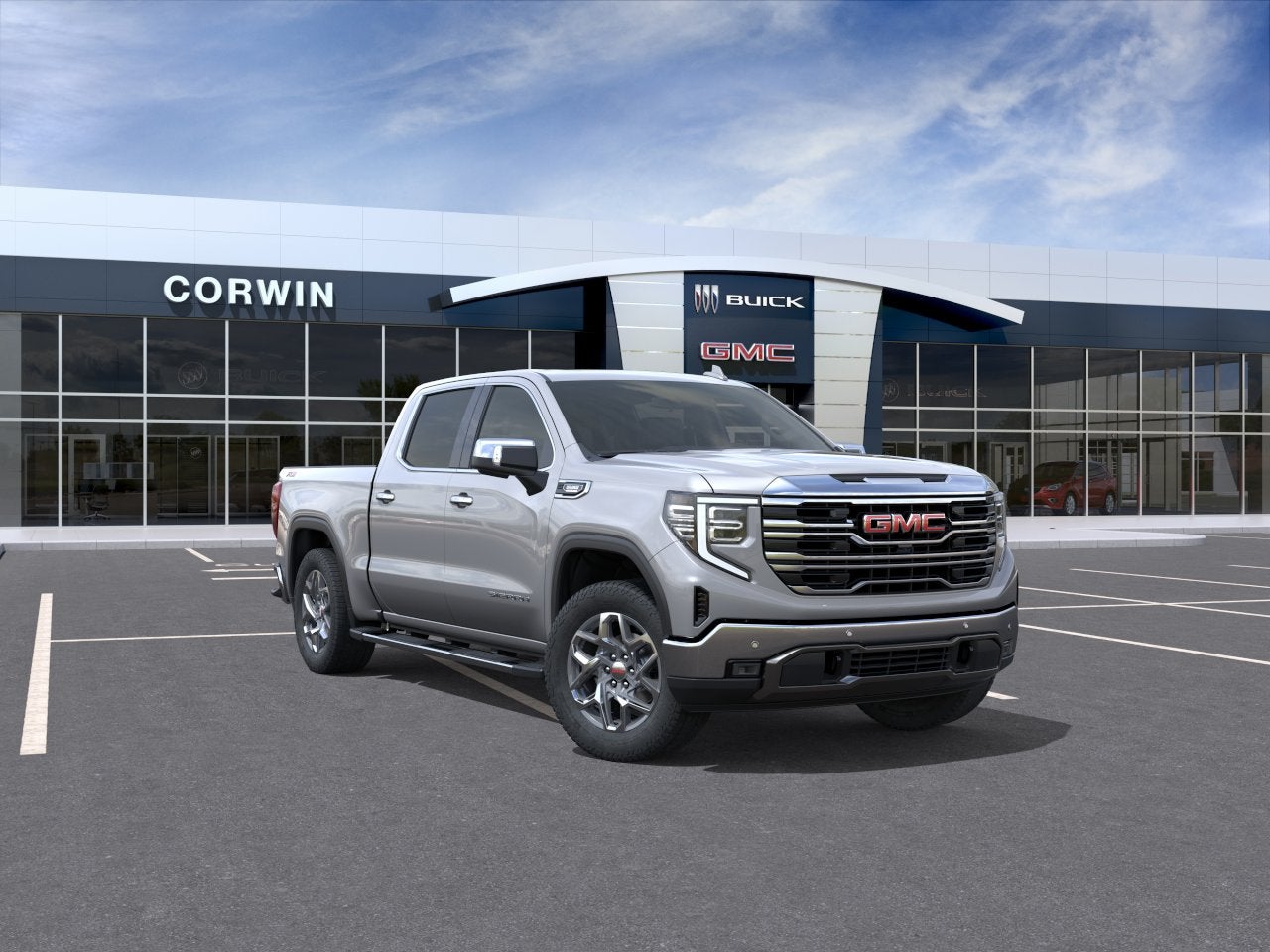 2026 GMC Sierra 1500 SLT in Sterling Metallic — front three-quarter view