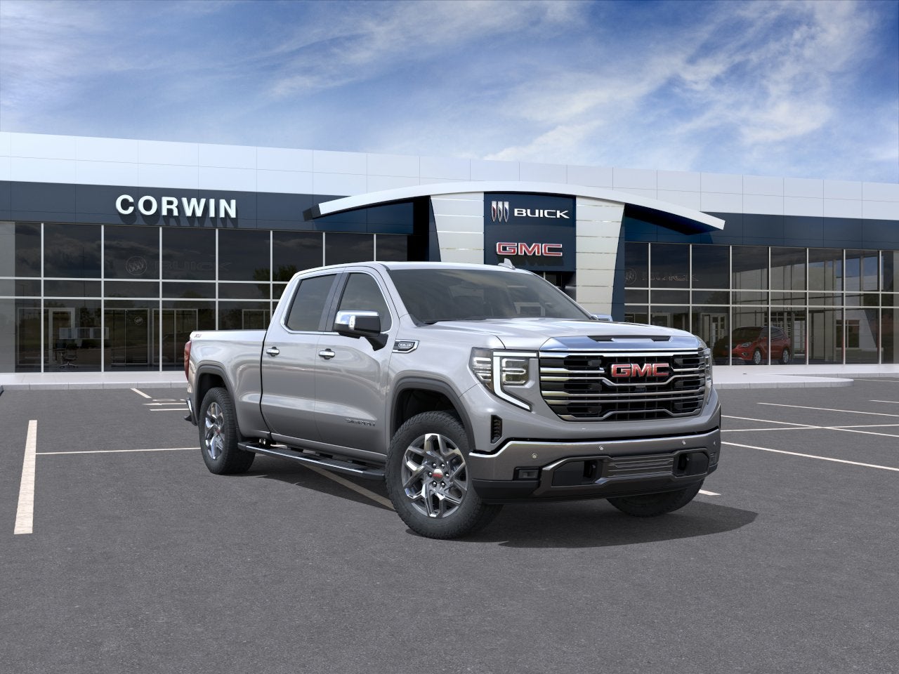 2026 GMC Sierra 1500 SLT in Sterling Metallic — front three-quarter view