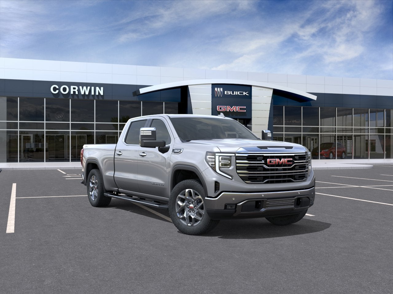 2026 GMC Sierra 1500 SLT in Sterling Metallic — front three-quarter view