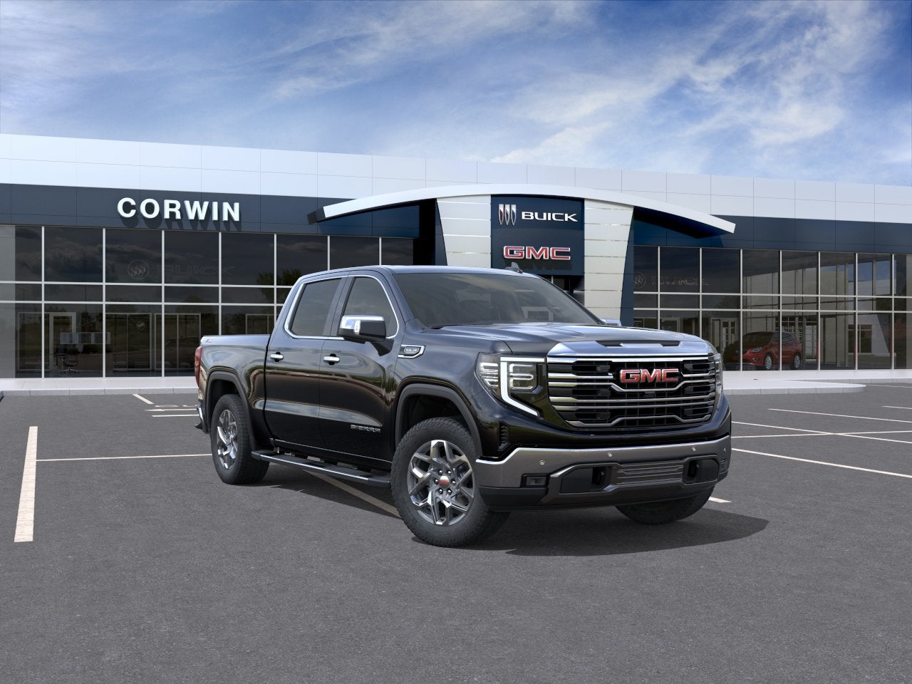 2026 GMC Sierra 1500 SLT in Onyx Black — front three-quarter view