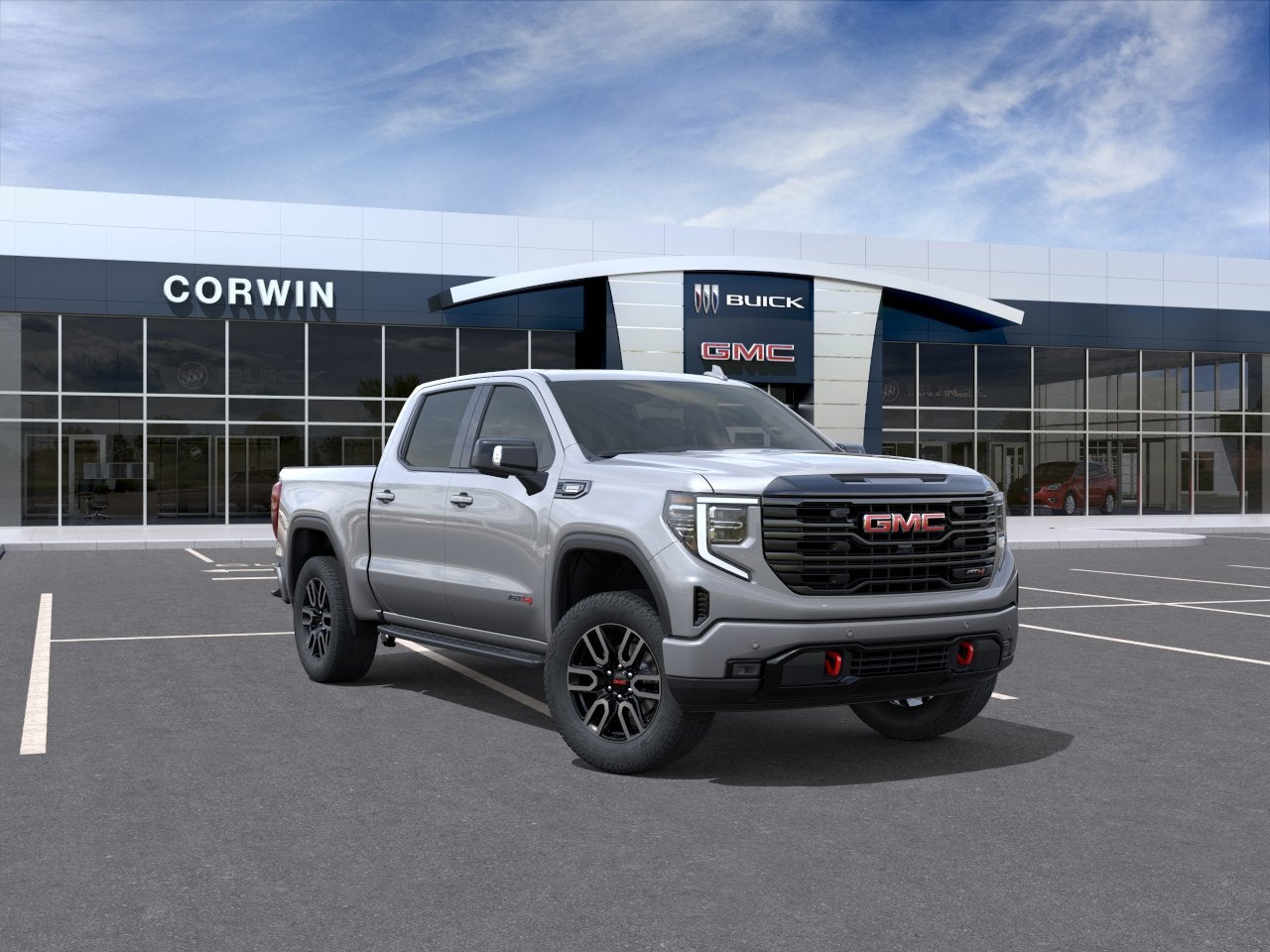 2026 GMC Sierra 1500 AT4 in Sterling Metallic — front three-quarter view