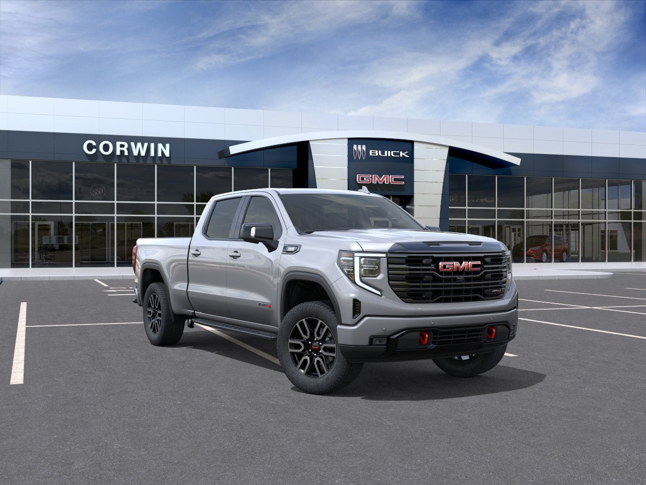 2026 GMC Sierra 1500 AT4 in Sterling Metallic — front three-quarter view