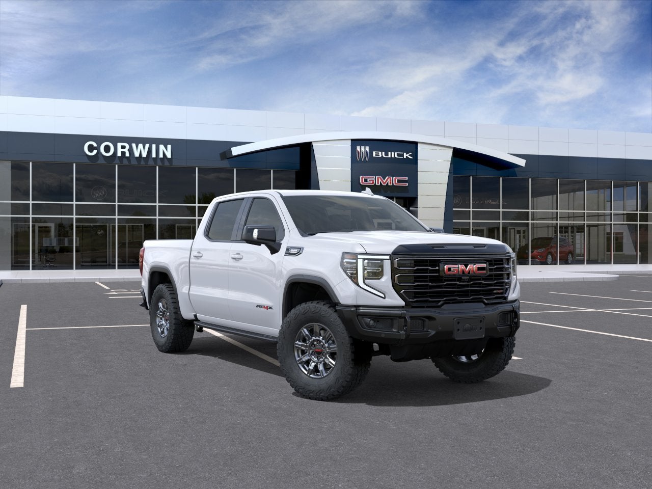 2026 GMC Sierra 1500 AT4X in Summit White — front three-quarter view