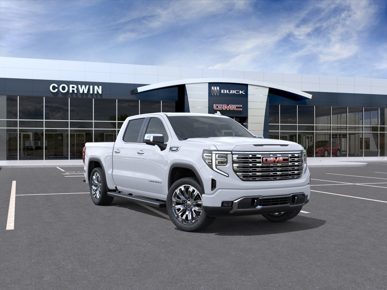 2026 GMC Sierra 1500 Denali in Glacier White Tricoat — front three-quarter view