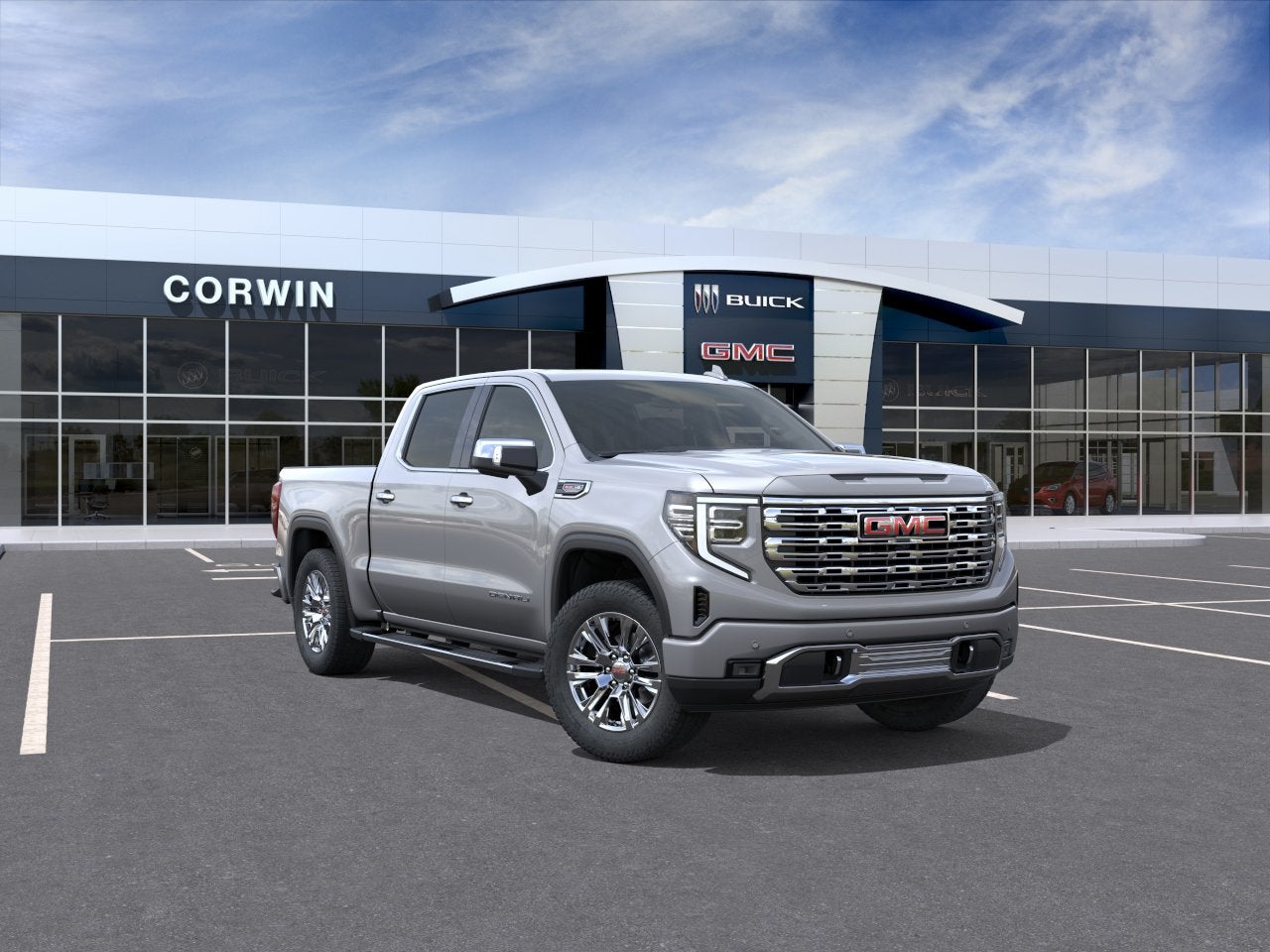 2026 GMC Sierra 1500 Denali in Sterling Metallic — front three-quarter view