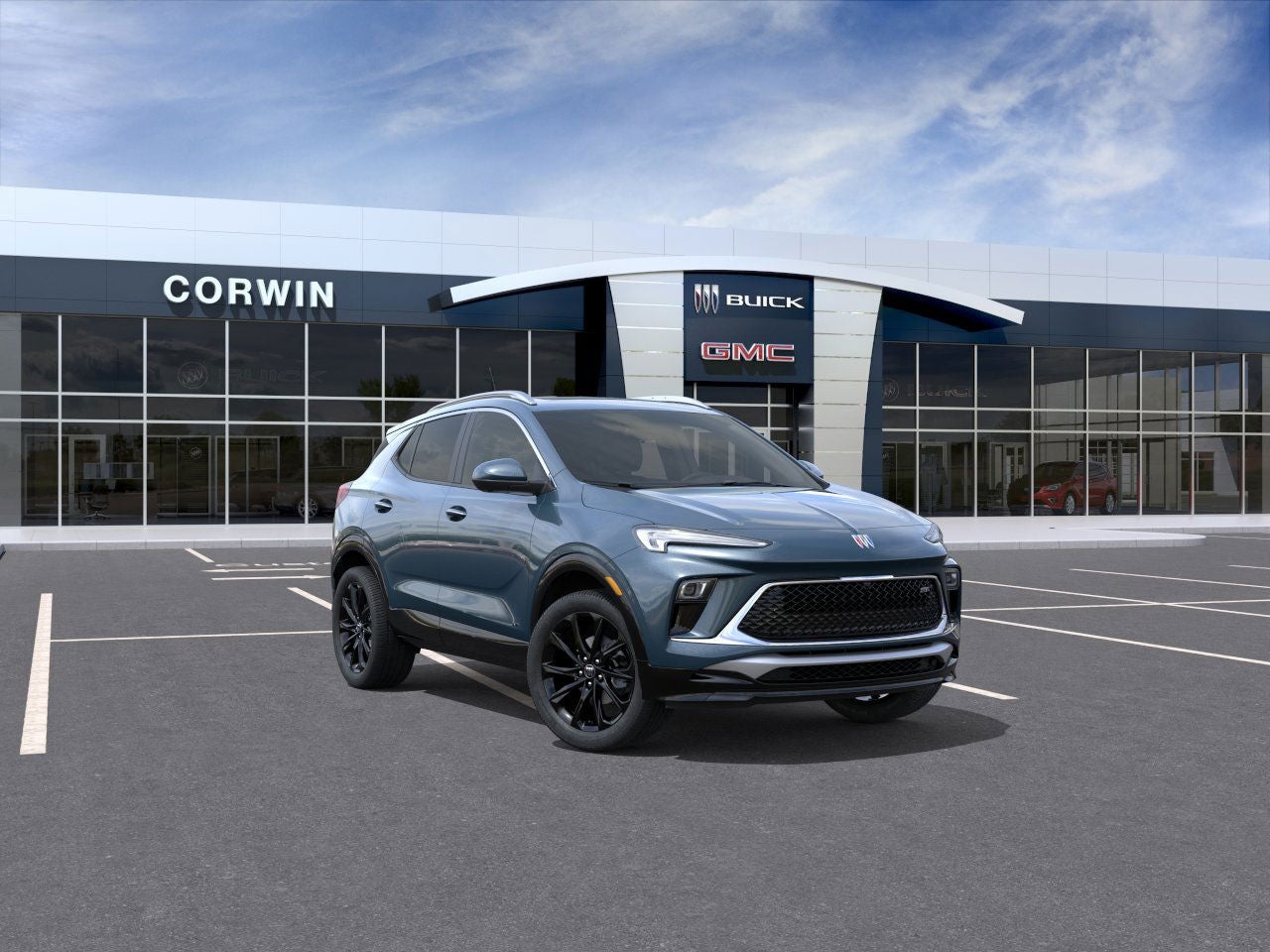 2026 Buick Encore GX Sport Touring in Ocean Blue Metallic — front three-quarter view