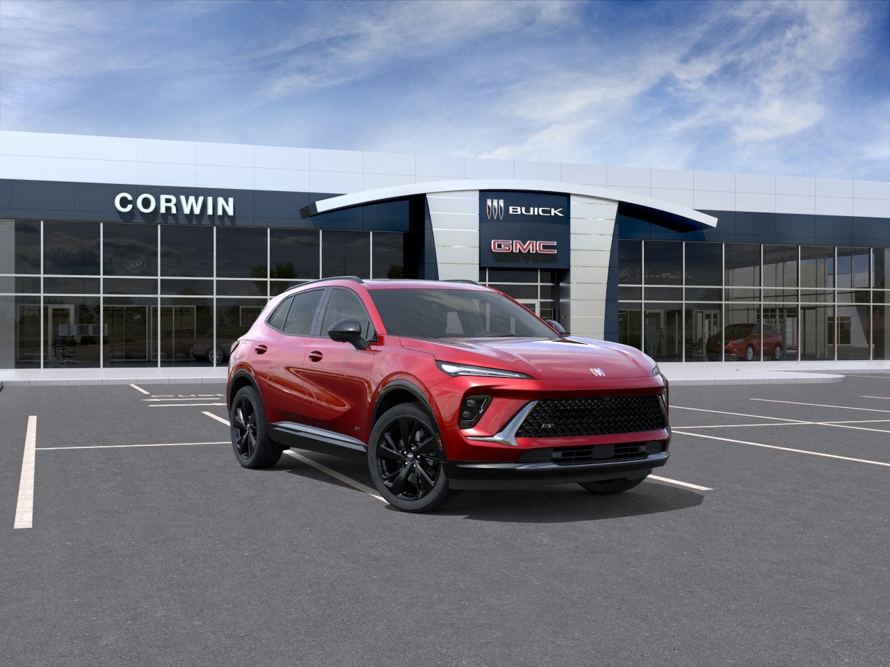 2026 Buick Envision Sport Touring in Brilliant Red — front three-quarter view