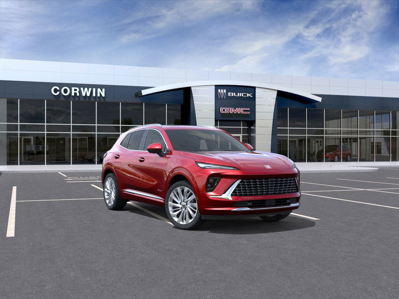 2026 Buick Envision Avenir in Brilliant Red — front three-quarter view